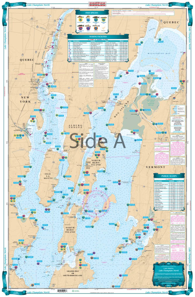 Lake Champlain North Lake Fishing Chart/map 12F