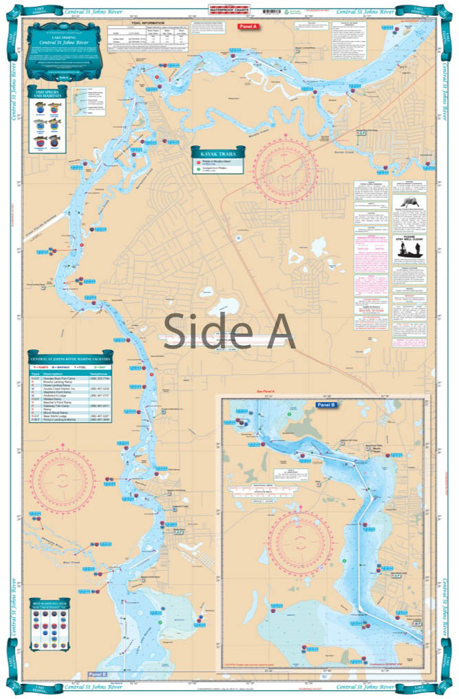 St Johns River Florida Map Coverage of Central St. Johns River Fishing Chart/map 137F