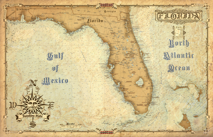 Antique Maps Of Florida Wall Map For Home Or Office
