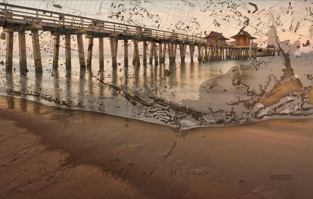 Naples Pier Coastal Canvas Artwork | Waterproof Charts