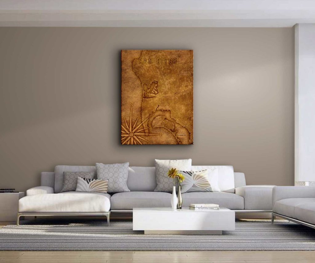 San Diego Wrapped Canvas Map Art Waterproof Charts